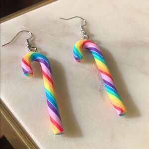 Bendable Rainbow Colorful Candy Cane Earrings